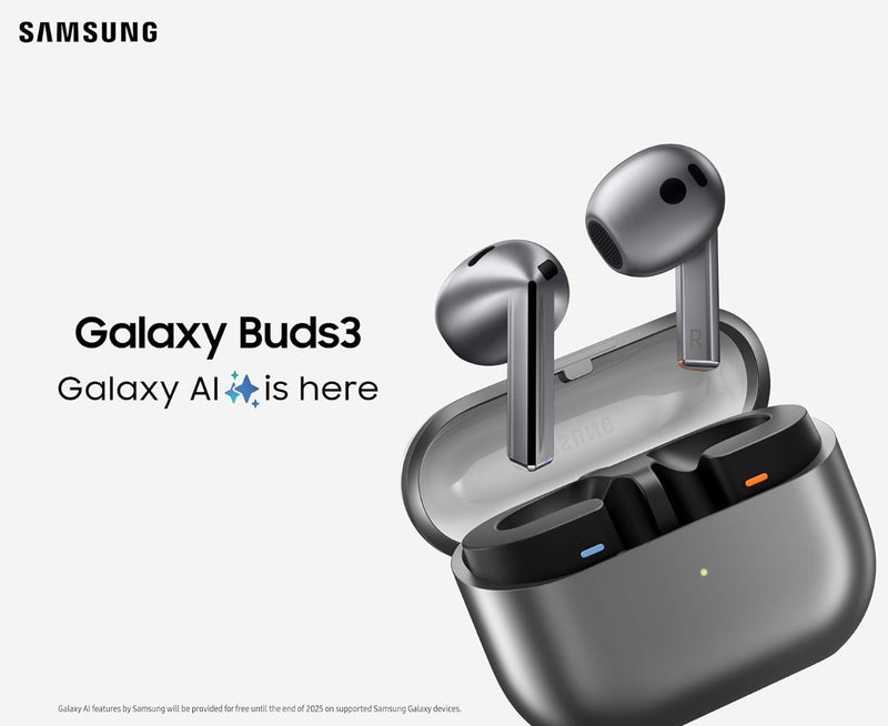 SAMSUNG Galaxy Buds 3 AI True Wireless Bluetooth Earbuds, Noise Cancelling, Sound Optimization, Real-Time Interpreter, Redesigned Comfort Fit, Silver [Korean Version Seller 1yr Warranty]